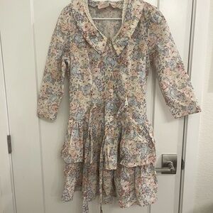 Vintage 80s Cottagecore GrandmaCore Easter Spring Floral Lace Collar Midi Dress